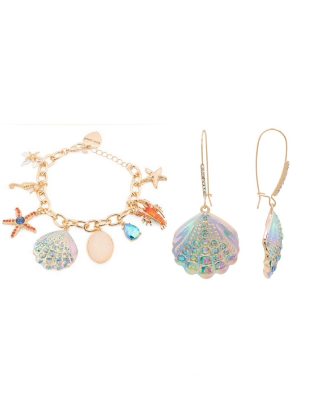 BETSEY JOHNSON SET Mermaid Jewels Sea Life Beach Bracelet & Earrings NEW NWT